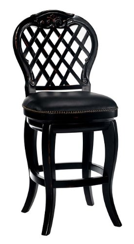 30H Braxton Swivel Bar Stool with Black Leather Seat