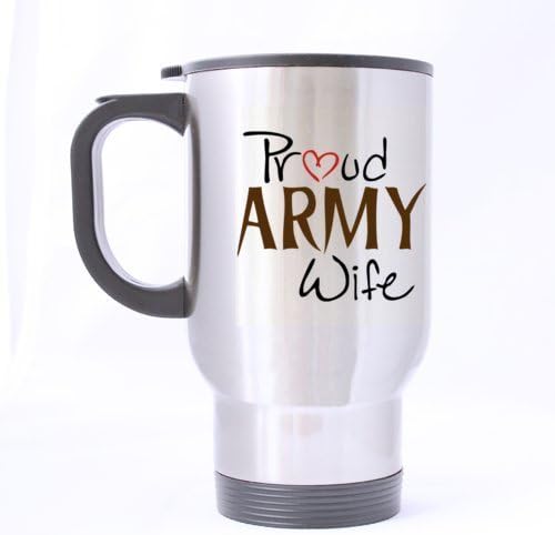 Proud Army Wife Travel Mug Sliver 14Oz/100% Stainless Steel Custom Coffee/Tea Mug - Best Gift Choice - GrLi Design