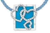Cubic Zirconia and Turquoise Stone Pendant: Sterling Silver Silk Cord