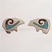 Little Sterling Silver, Turquoise and Coral Inlaid Bear Post Earrings, #11360