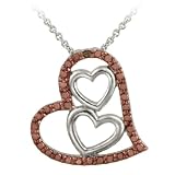 Sterling Silver Two-tone Rose Gold Champagne Diamond Accent Triple Heart Pendant