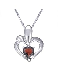 Garnet Heart Pendant in Sterling Silver with 18" Chain