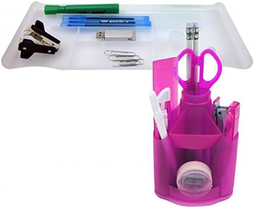 13 Piece Rotatable Desk Organizer Caddy with Full Supplies Plus Free Plastic Drawer Tray Organizer