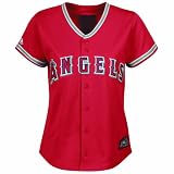 MLB Women's Los Angeles Angels Albert Pujols Alternate Short Sleeve 5 Button Synthetic Replica Baseball Jersey (Scarlet, Small)