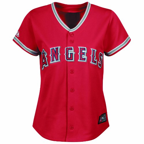 MLB Women's Los Angeles Angels Albert Pujols Alternate Short Sleeve 5 Button Synthetic Replica Baseball Jersey (Scarlet, Small)