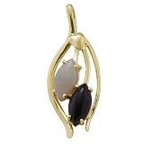 Black Coral Pendant with Opal in 14K Yellow Gold
