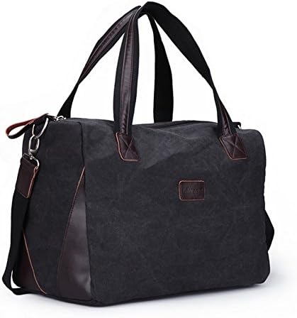 Ibagbar Men's Military Cotton Canvas Shoulder Travel Laptop Tote Bag Black