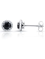 Victoria Kay 1 1/2ct Black and White Diamond Halo Stud Earrings in 14k White Gold (I-J, I1-I2)