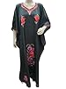 House Dress Kaftan Black Poly Silk Kashmir Crewel Embroidered Caftan XXL