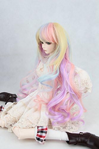 Christmas Hot sell!!!Fashion Kingdom 1/3 8''-9'' BJD Doll YOSD DD Wig Symphony Multi-Color Pink Purple Blond Mixing Lolita Rainbow Long Wavy Wig Hair High Quality Baby Accessory
