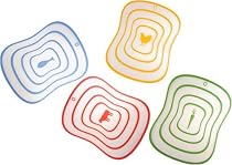 SiliconeZone Non-Skid Flexible Set Of 4 Picto-Boards, Blue Fish, Yellow Chick, Red Cow, Green Carrot