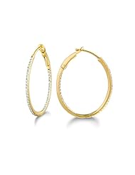 Micro Prong Set 14KT Yellow Gold Diamond .23 CT Oval Hoop Earring