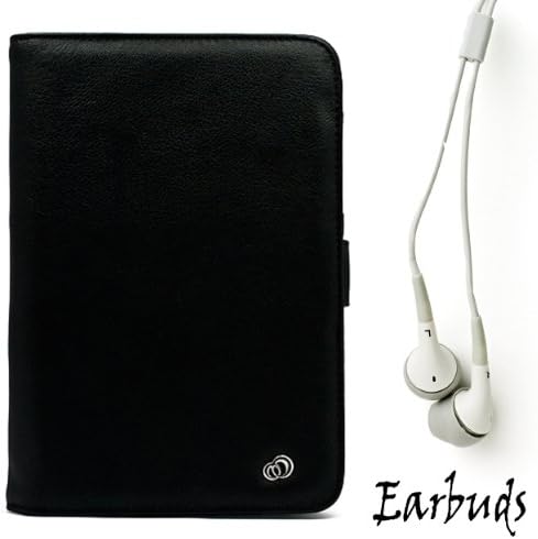 Black Texture Melrose Protective Slim and Durable Professional Faux Leather Executive Portfolio Cover Carrying Case with Memory Card Slots For Amazon Kindle Fire Full Color 7" Multi-touch Display, Wi-Fi (Newest Tablet) + Includes a Crystal Clear High Quality HD Noise Filter Ear buds Earphones Headphones ( 3.5mm Jack )