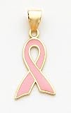 Pink Enameled Breast Cancer Charm, 14K Yellow Gold