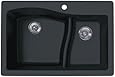 Swanstone QZLS-3322.077 33-Inch by 22-Inch Drop-In Large/Small Bowl Kitchen Sink, Nero