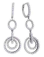 0.75 cttw 14k White Gold Circle Drop Earrings Diamond Circle Drop Earrings Bridal Hoop Earrings (Real Diamonds: 3/4 cttw)