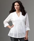 Calvin Klein Jeans Plus Size Shirt, Pintuck Roll Sleeve Tape Trim