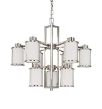 Nuvo Lighting 60/3809 Odeon 9-Light Two Tier Chandelier with Convertible Arms Up or Down and Satin White Glass, Brushed Nickel