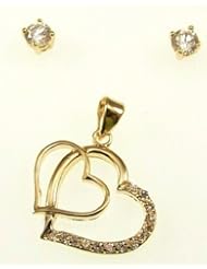 Kala-isjewels - Ladies 18ct Gold Plated CZ ""Double Hearts ""Pendant ( 1"" ) , Earrings