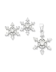 Sterling Silver CZ Snowflake Pendant & Earring Set. Metal Wt- 4g