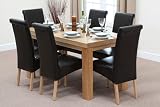 Chunky 5ft x 2ft 6 Solid Oak Dining Table + 6 Black Leather Chairs