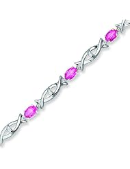 10K White Gold 1cttw Prong Set Pink Topaz Gemstone and Round Diamond Bracelet