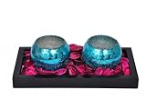 TIEDRIBBONS Handmade Glass Tlight holder Pack of 2(2.6 Inch X 3.4 Inch,Blue, Glass)with Wooden Tray and T-light Candle RS.599.00 (50.00% Off) - Amazon