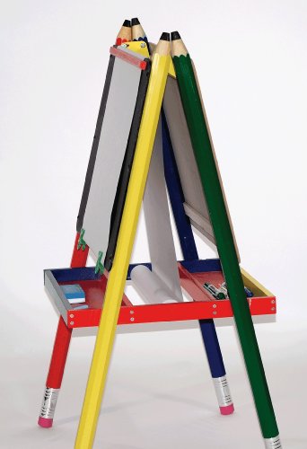 Pencil Shaped Kids Easel, Chalkboard and White Board, a Paper Roll Included