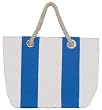 Cotton Canvas Aqua Blue and White Striped Bag with Rope Handle 18"Lx6W"x13.5"H