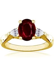14K Yellow Gold Oval Cut Ruby Three Stone Ring
