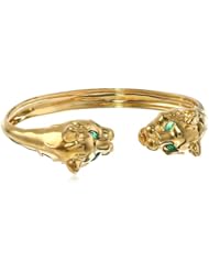 Eddera Jewelry Leopard with Green Eyes Cuff Bracelet, 6.5"