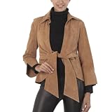 Phistic Women's Suede Leather Tie Front Jacket in Coffee Bean - Caramel - or Red