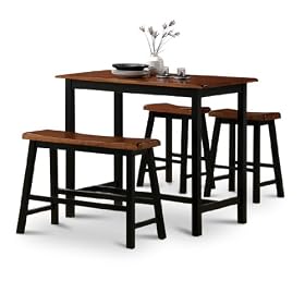 Buy 4 Piece Natural Oak Finish Table Saddle Barstools Set by The Furniture Cove