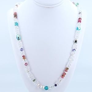 Tourmaline and Swarovski Crystal Gemstone Bead Necklace with Sterling Silver Accents, #7748