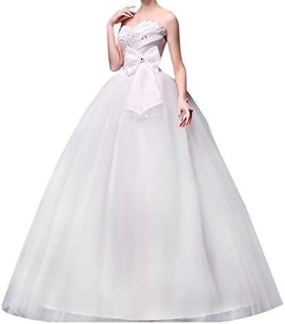 Egelbel Women Sexy Strapless Bling Bowknot Beading Wedding Dress
