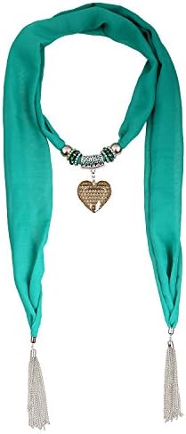 Seafire Fashion Elegant Charm Women's Infinity Chiffon Jewelry Scarf Necklace with Heart Pendant Bead Wraps Different Colors Available (Green 0346-6)