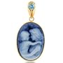 Oval Cameo Pendant with Blue Topaz Gemstone for Boys - 3/4" x 1/2" Depicting Mother Holding Child