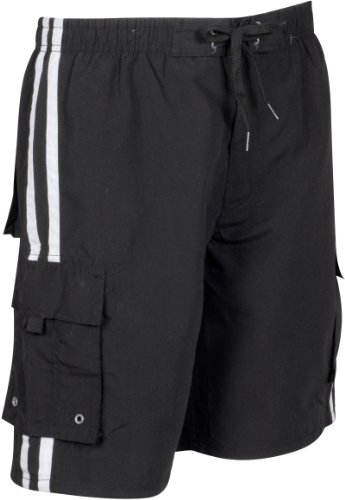 Mens Solid Color Double Contrast Stripe Skate Surf Board Short / Swim Trunks - ( 3 Colors )