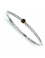 Sterling Silver with 14k Gold 6mm .88 Smokey Quartz Bangle Bracelet - Antique Boutique - Vintage Style - Jewelry