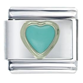 Heart Aqua Italian Charms Bracelet Link by Pugster