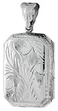 Large Sterling Silver Hand Engraved Rectangular Locket, 7/8 X 1 3/16