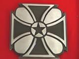 Pewter Tone Metal and Black Maltese Iron Cross Design Large Belt Buckle - Rock n Roll Punk Skateboarders