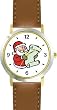 Santa Claus with List Christmas Theme - WATCHBUDDY&reg; DELUXE TWO-TONE THEME WATCH - Arabic Numbers - Brown Leather Strap-Size-Large ( Men's Size or Jumbo Women's Size )