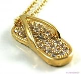 24k Gold Layered GL Cubic Zirconia Diamond Flip Flop Charm Gold Necklace - Lifetime Warranty!
