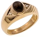 Gents 14K Yellow Gold Genuine Black Star Sapphire and Diamond Ring.