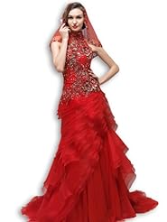 High-Neck Fitted Organza Prom Dress 