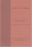 Lettre et critique : Actes du colloque de Brest, 24-26 avril 2001