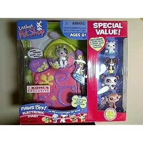 Littlest Pet Shop Paws off Electronic Diary + 2 pets (Monkey and Panda) + 2 Pencil Toppers... by Littlest Pet Shop