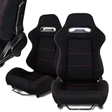 Universal JDM Black Reclinable Racing Seats with Red Stitchings