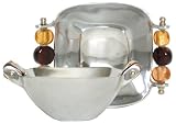 Aluminum Square Bowl with Dark Mocha and Gold Glass Bead Handles 6 1/2" x 6 1/2" x 2 3/4"